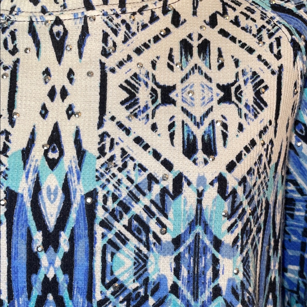 Ruby Rd. Blue and Black Patterned Blouse - Picture 3 of 4